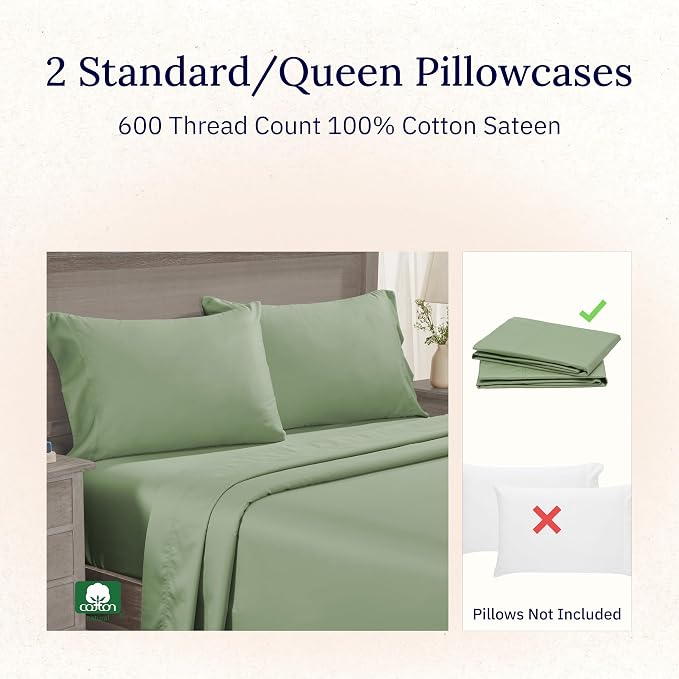 California Design Den Premium Standard Pillow Cases Set of 2-600 Thread Count - Image 4