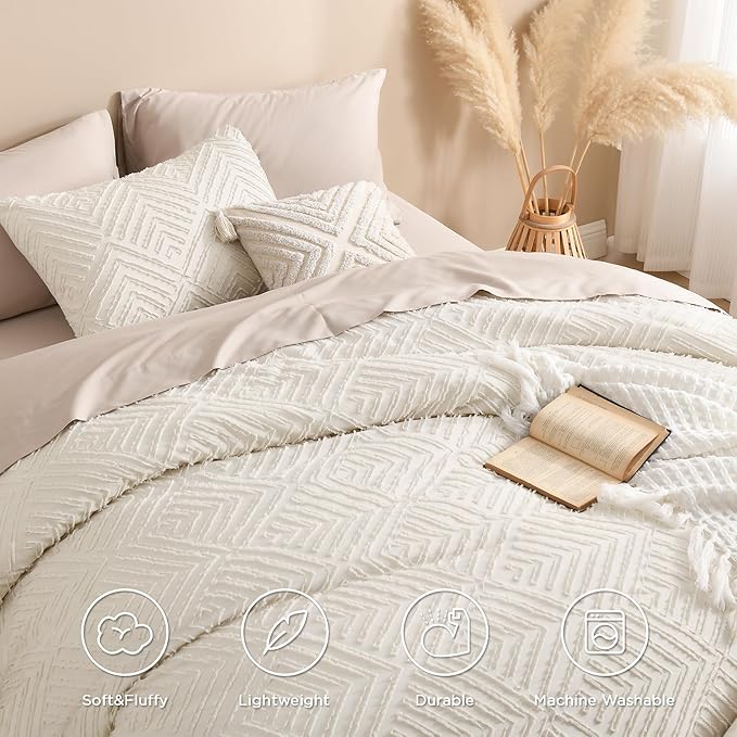 Andency Queen Comforter Set Beige, 3 Pieces Queen Size Comforter Sets Boho - Image 4