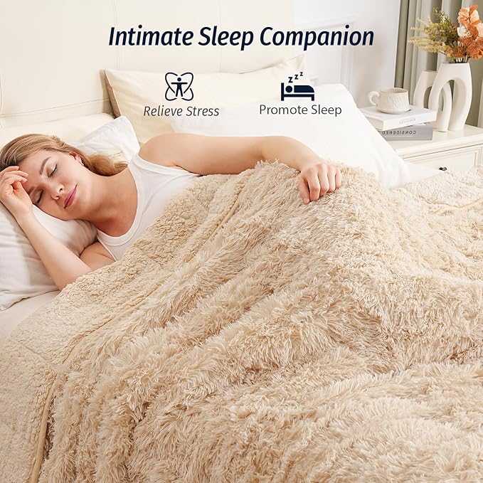 Wemore Shaggy Long Fur Faux Fur Weighted Blanket, Cozy and Plush Sherpa Long - Image 3