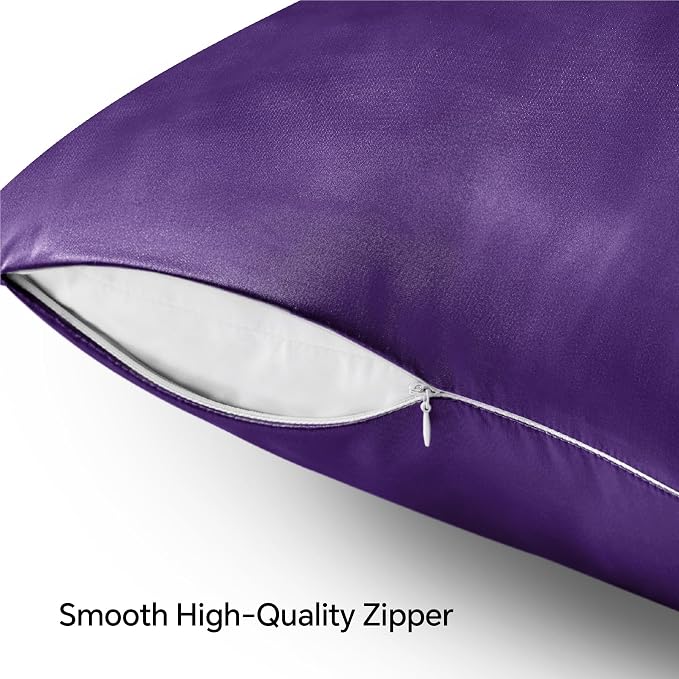 BEDELITE Satin Pillowcase with Zipper 2 Pack, Plum Purple Pillow Cases Standard - Image 5
