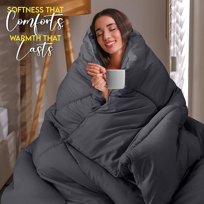 Utopia Bedding Queen Comforter Duvet Insert, Quilted Grey Comforter - Image 4