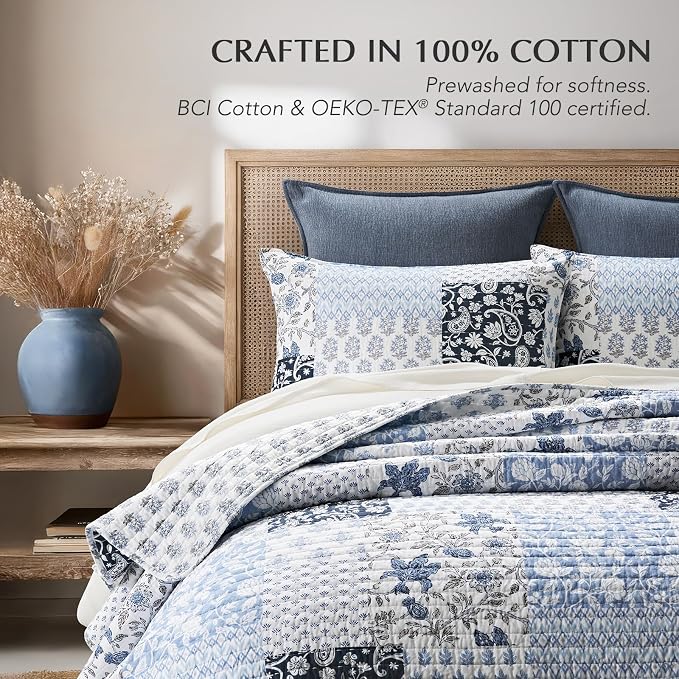 EverGrace Cotton Quilt Set King Size, 100% Cotton Reversible Lightweight - Image 3