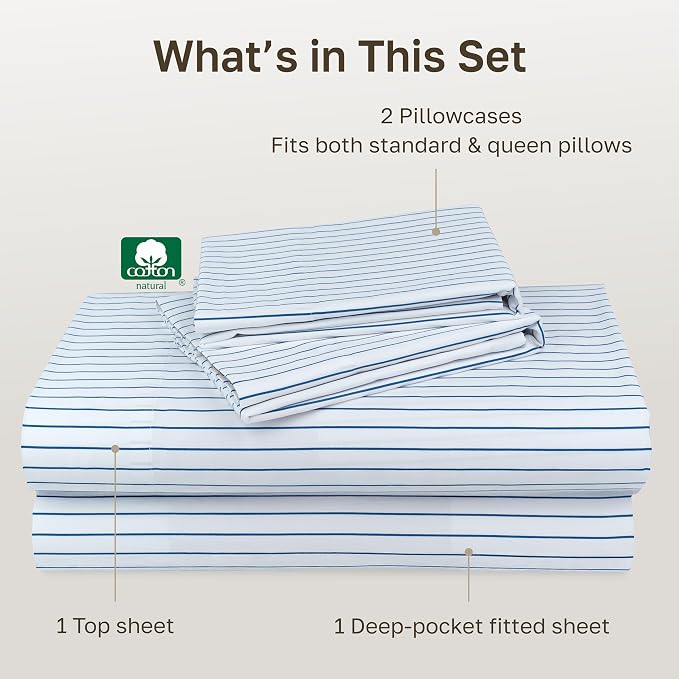 California Design Den Printed Striped Sheets Queen Size Bed Set - Image 4
