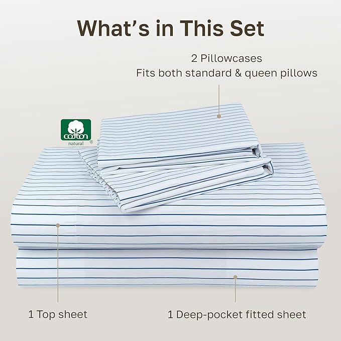California Design Den Printed Striped Bed Sheets Full Size Set - Image 4