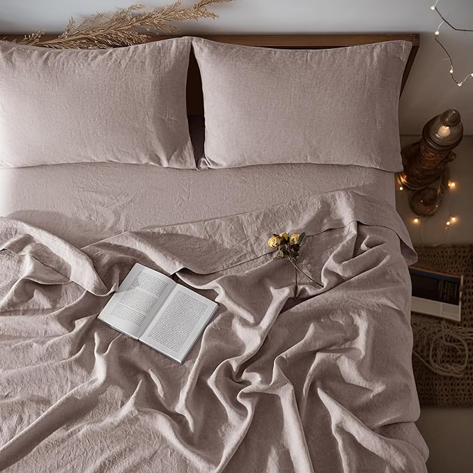 LBRO2M 100% Pure Linen Sheet Set Deep Pocket Up to 16" Bed Sheets Sets by LBRO2MBedding