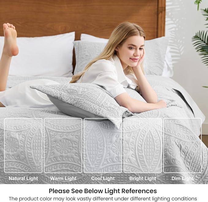 Love's cabin Quilts for Full Bed Light Grey Bedspreads Bedding Set - Image 6
