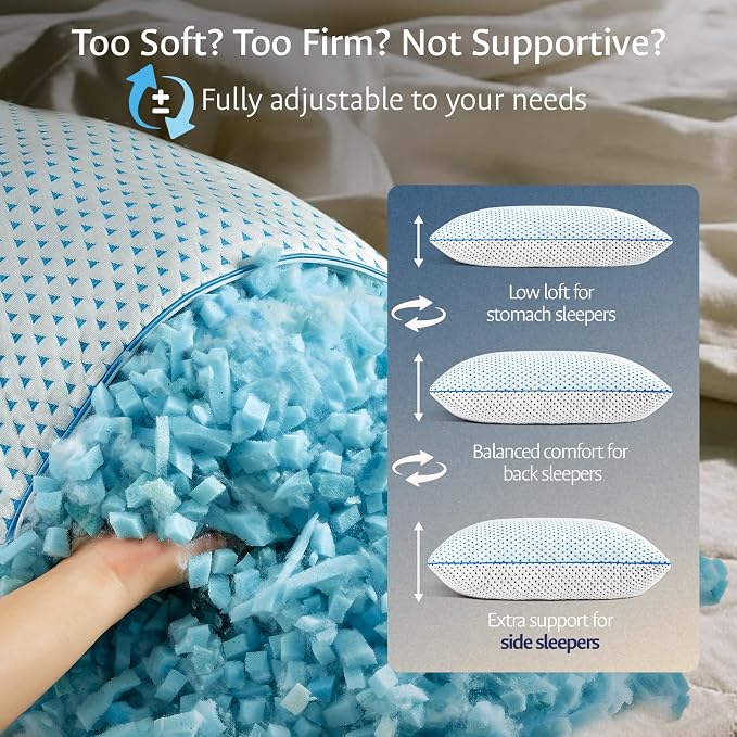 Adjustable Cooling Gel Memory Foam Pillows Queen Size - Image 4