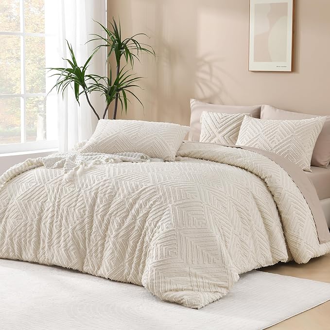 Andency Oversized King Comforter 120''x98'', 3 Pieces Beige Soft Boho Bedding by Andency