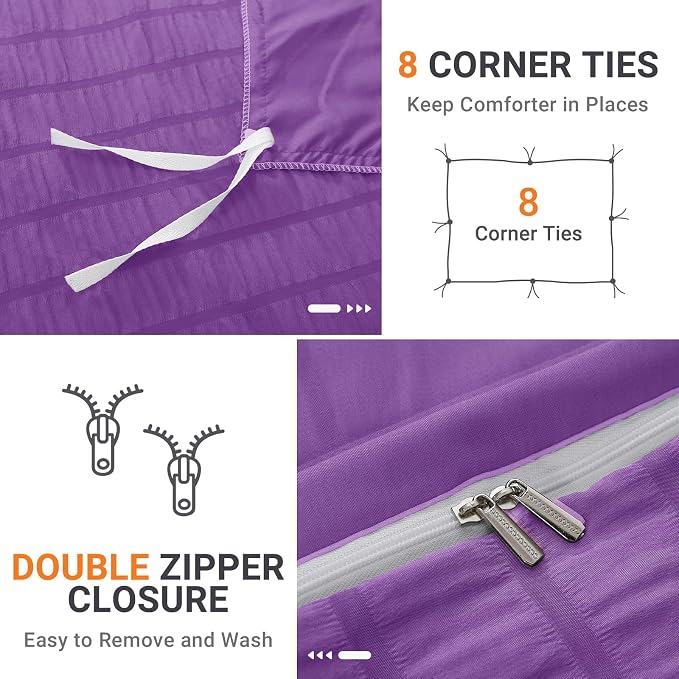 HYMOKEGE Dark Purple Duvet Cover Queen Size, Ultra Soft 3-Piece Seersucker - Image 4