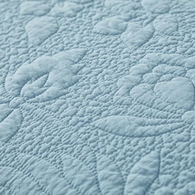 Brandream Luxury 100% Cotton Quilt Set King Size Blue Floral Vine Matelasse - Image 8