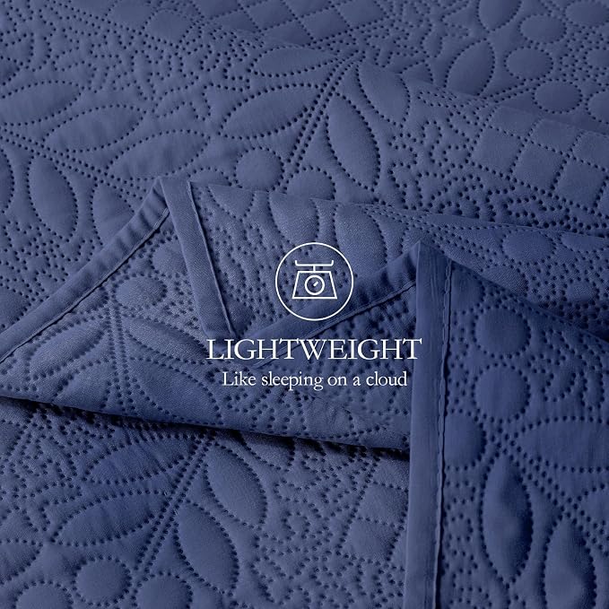 FLYMME Full Queen Quilt Bedding Set, Lightweight Navy Blue Bedspreads, Vintage - Image 5