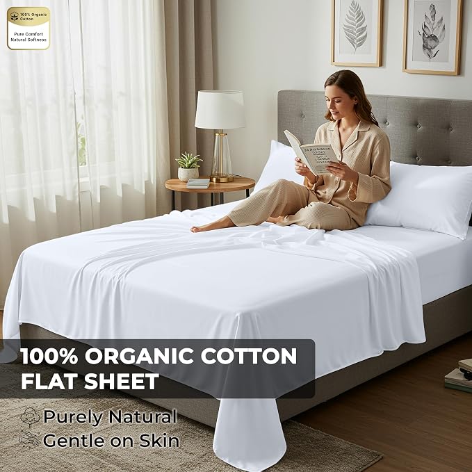 Royale Linens 100% Organic Cotton Twin 2 Pack Flat Sheet Only - Image 2