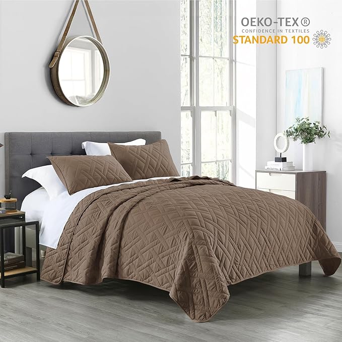 HORIMOTE HOME Quilt Set King Size Pine Bark, Classic Geometric Diamond Stitched - Image 5
