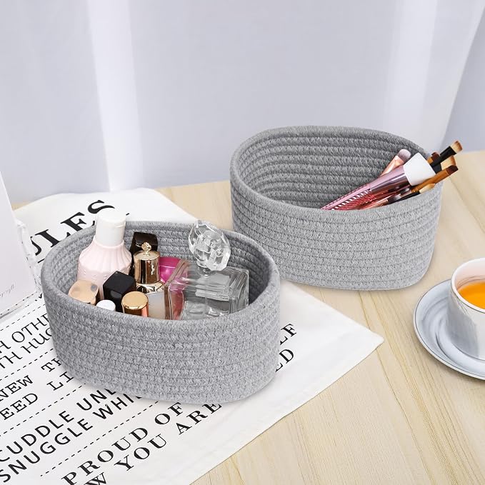 【2 Pack】ABenkle Small Woven Baskets, Tiny Oval Shallow Storage Baskets - Image 6