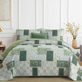 Xruibed Patchwork Quilt Set Queen Size 3 Pieces Green Floral Plaid Bedspread by Xruibed