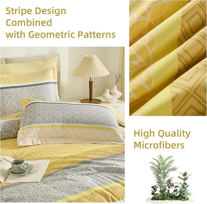 WONGS BEDDING Yellow Comforter Set Queen Size, 7 Pieces Striped Bed in a Bag - Image 8