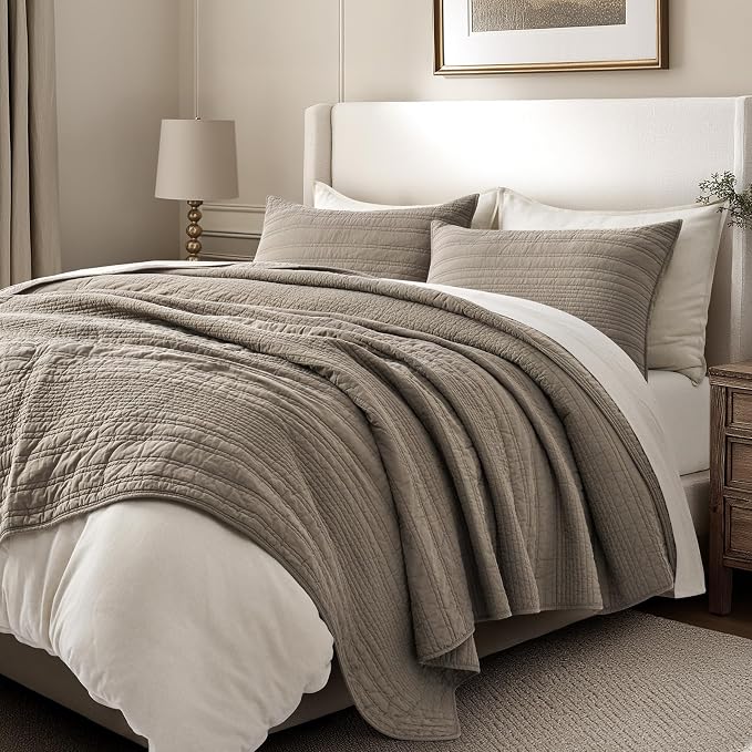 EVERGRACEHOME 100% Cotton Modern Lines Quilt Set King Size, Pre-Washed Soft - Image 5