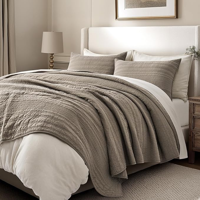 EVERGRACEHOME 100% Cotton Modern Lines Quilt Set Queen Size, Pre-Washed Soft - Image 5