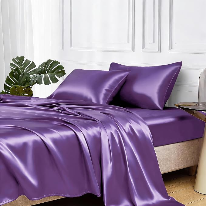 MR&HM Satin Bed Sheets, Queen Size Sheets Set by MRHM