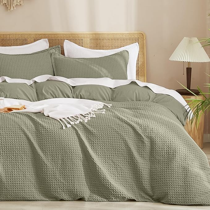 PHF Waffle Duvet Cover Set Queen Size, No Snagging Ultra Soft Luxury Textured by PHF