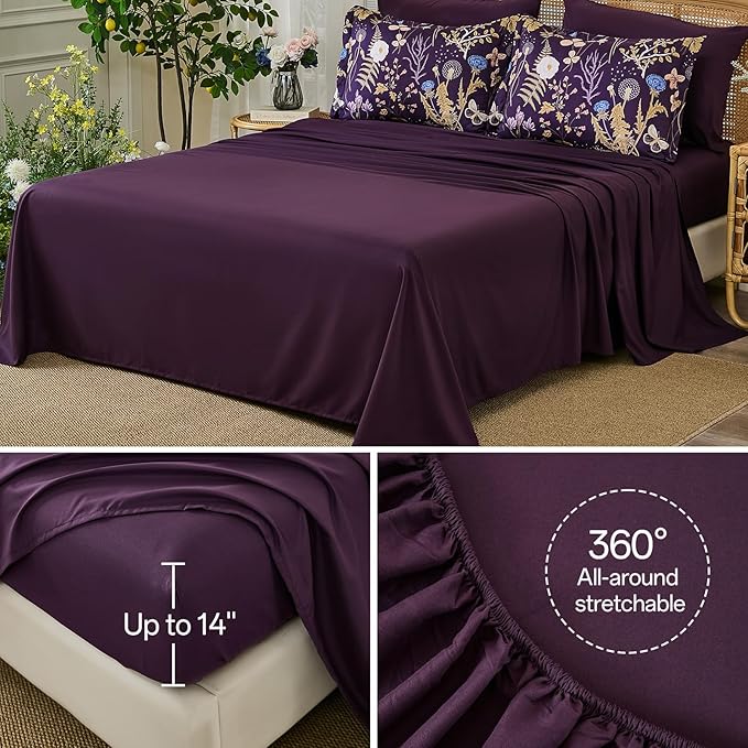 Yiran Purple Floral Comforter Set King Size, 7 Piece Botanical Comforter - Image 7