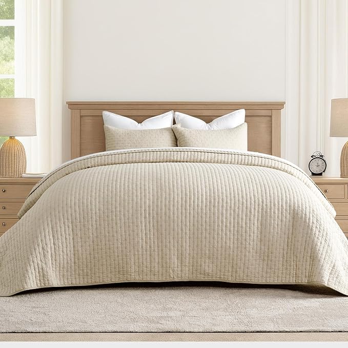 EVERGRACEHOME Cross Stitch Pre-Washed Cotton Quilt Bedding Set King Size by EVERGRACEHOME