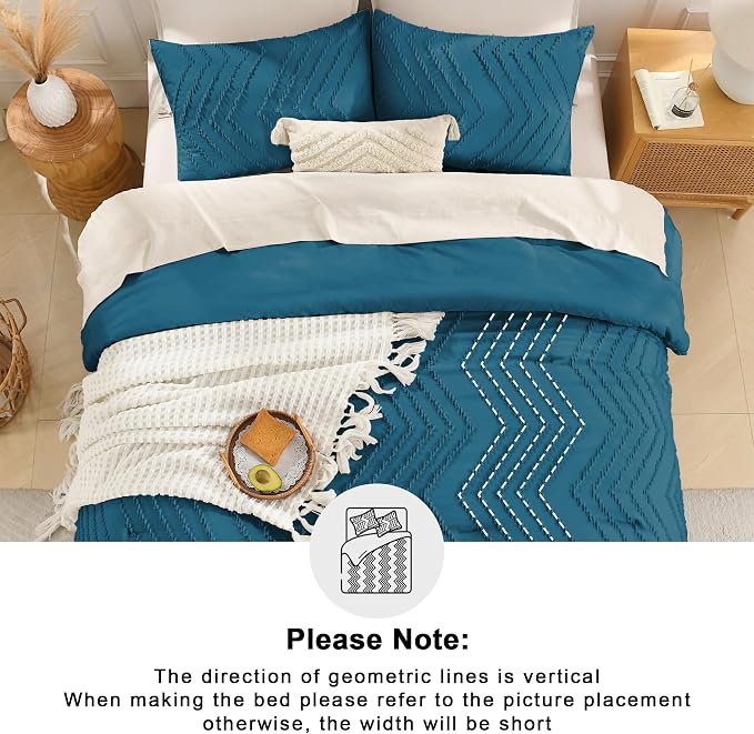 Andency Teal Comforter Set Queen Size, Boho Soft Warm Tufted Bedding Comforter - Image 5