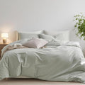 Nayoroom Green Striped Duvet Cover Queen Size 100% Washed Cotton White by Nayoroom
