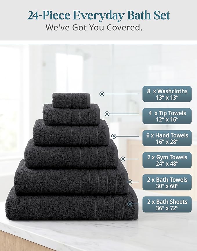 100% Mercerized Cotton Bath Towels Set of 24 - Image 3