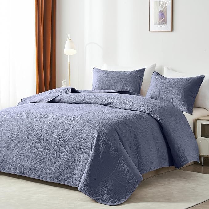 akkialla Twin Quilt Set, Bluish Grey Ultrasonic Twin Quilt Bedding Set - Image 2
