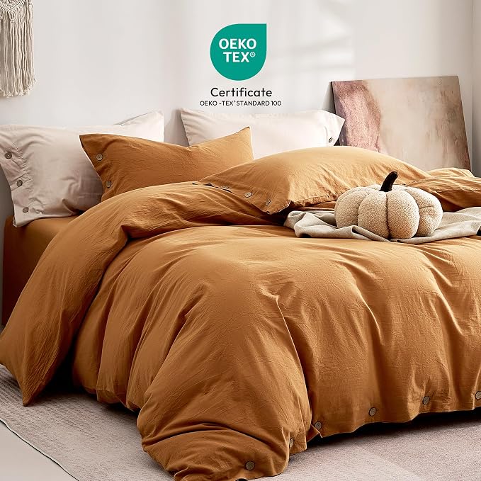 JELLYMONI 100% Washed Cotton Duvet Cover King – Soft, Breathable Linen-Look - Image 2