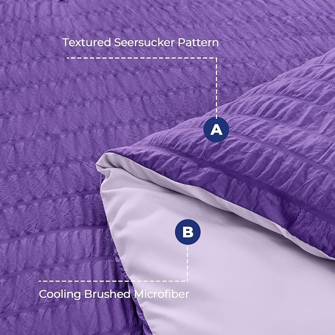 HYMOKEGE Dark Purple/Lavender Twin XL Comforter Set Seersucker 5 Pieces - Image 4