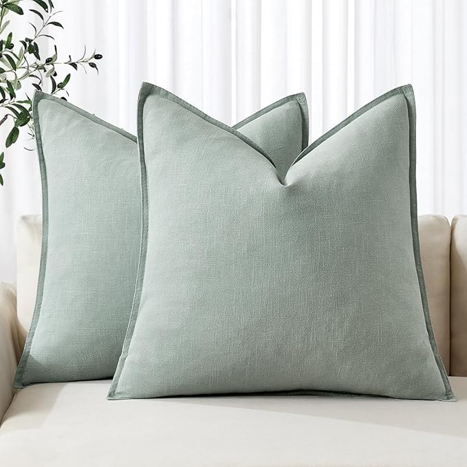 MIULEE Decorative Linen Euro Sham Pillow Covers 24x24 Aqua Green ​Boho by MIULEE