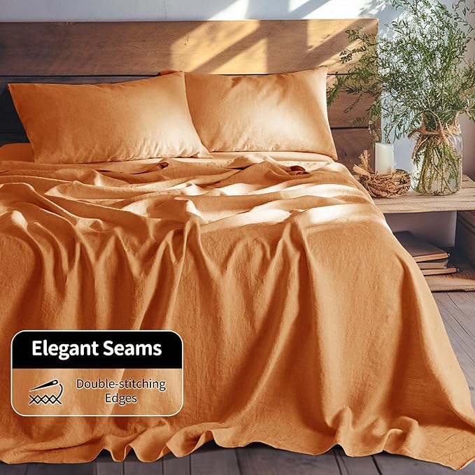 LBRO2M 100% Pure Linen Sheet Set Deep Pocket Up to 16" Bed Sheets Sets - Image 6