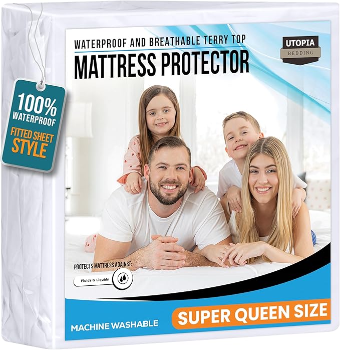 Utopia Bedding Waterproof Mattress Protector Super Queen Size, Premium 200 GSM by UTOPIABEDDING