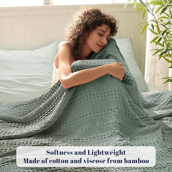 PHF Cooling Waffle Blanket King Size, Lightweight 60% Rayon from Bamboo & 40% - Image 2