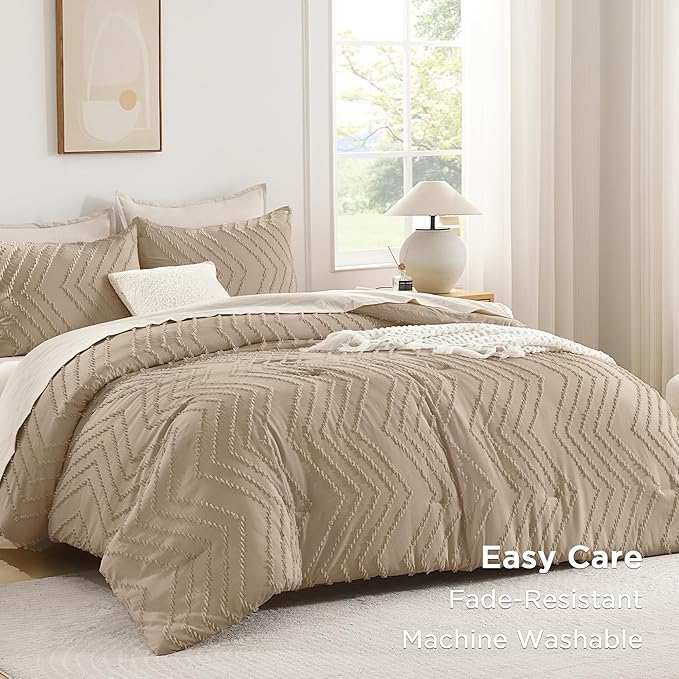 Andency Taupe Comforter Set Queen Size, Boho Soft Warm Tufted Bedding Comforter - Image 3