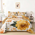 WONGS BEDDING Floral Quilt Set Yellow Queen, Quilted Printed Lightweight by WONGSBEDDING