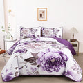 WONGS BEDDING Floral Quilt Set Purple Full, Quilted Printed Lightweight by WONGSBEDDING