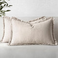 MIULEE Decorative Lumbar Throw Pillow Covers Neutral Linen Fringe Throw Pillows by MIULEE