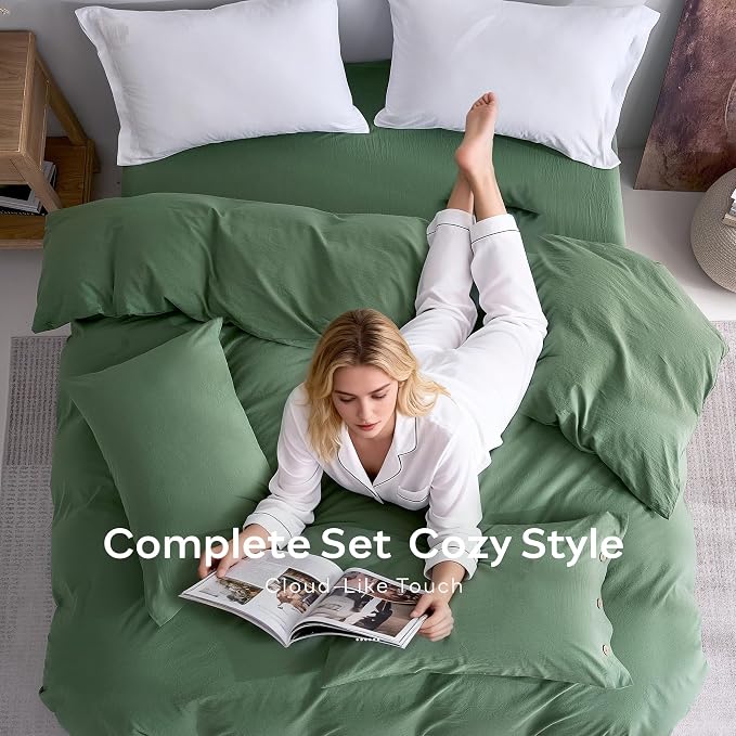 JELLYMONI 100% Washed Cotton Duvet Cover Twin – Soft, Breathable Linen-Look - Image 8