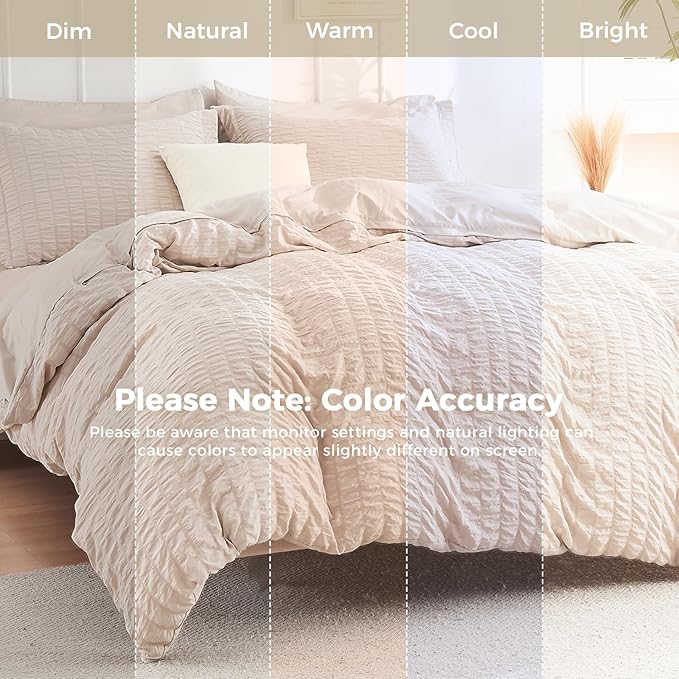 HYMOKEGE Beige Full Size Comforter Sets Seersucker 7 Pieces, All Season Luxury - Image 2