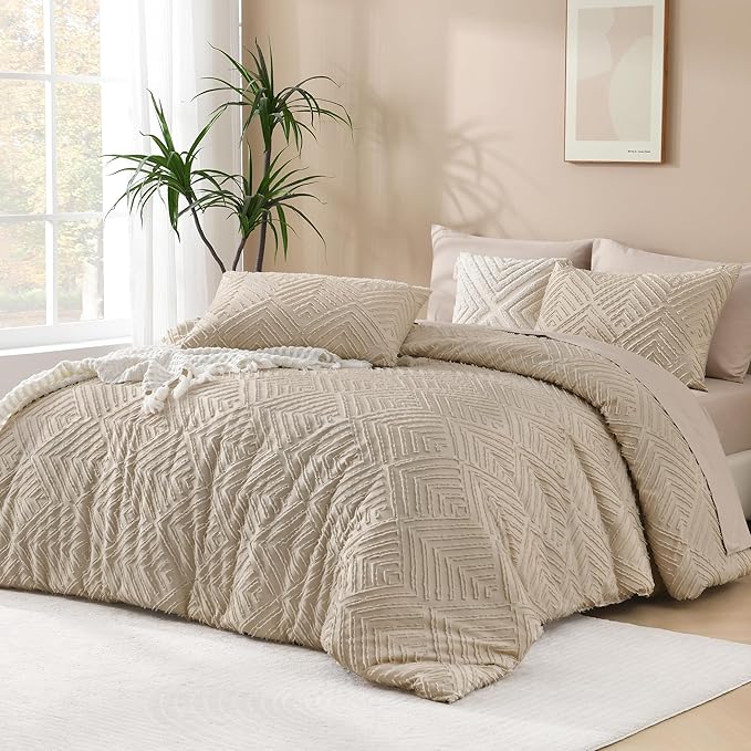Andency Khaki King Size Comforter Set, 3 Pieces Boho Soft Bedding Set & by Andency