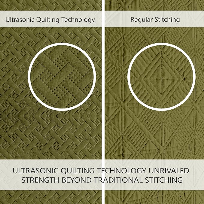 FLYMME Quilts Queen Size, Lightweight Olive Green Bedspreads, Basket Weave - Image 3
