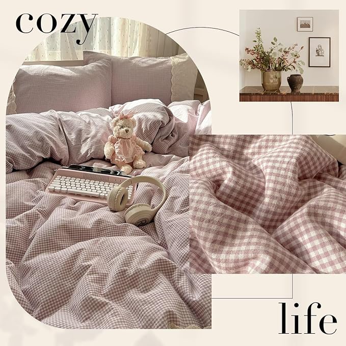 mixinni Purple White Gingham Duvet Cover Twin XL Size - Image 6
