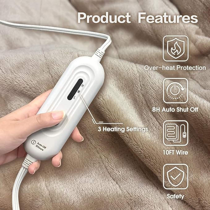 Tefici Electric Heated Blanket Twin, Super Cozy Soft 2-Layer Flannel 62" x 84" - Image 3
