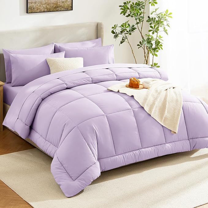 CozyLux King Size Comforter Set Lavender, 7 Pieces Bed in a Bag, Light Purple - Image 8