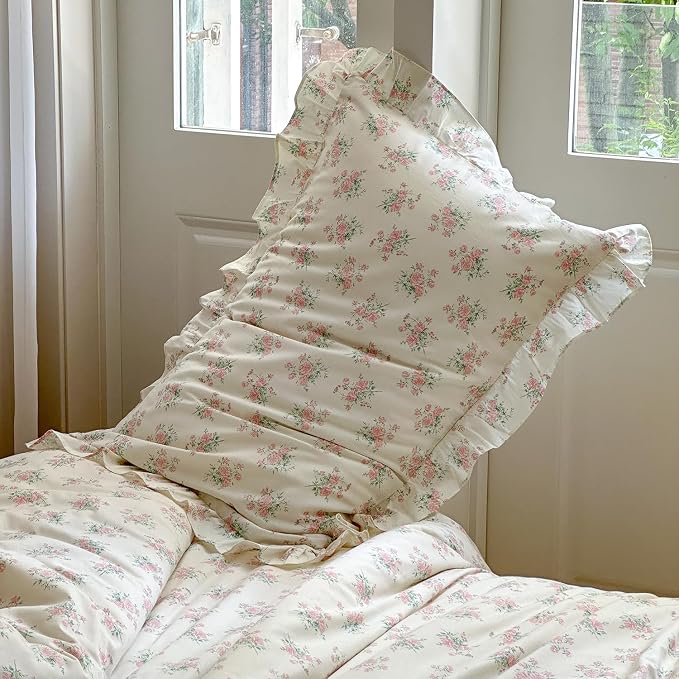 mixinni Pink Floral Duvet Cover Set Twin Size - Image 6