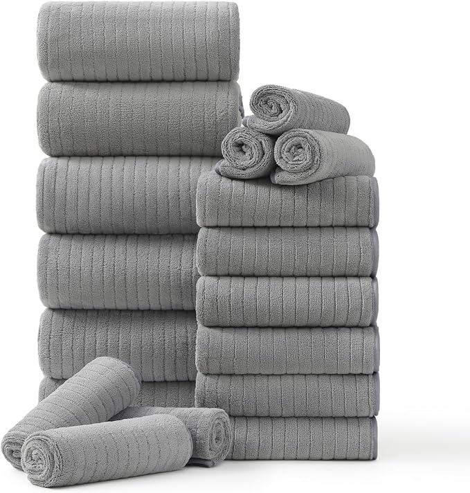 Hailea 18 Piece Family Bath Towel Set Include 6 Bath Towels, 6 Hand Towels and by Hailea