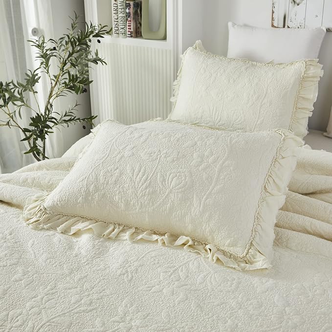 Brandream Luxury Cotton Quilt Set King Size Heirloom Quality Ruffled Edge - Image 4